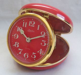 1950S LINDEN RED & BRASS, GLOW, TRAVEL ALARM CLOCK. MADE IN JAPAN