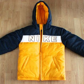 Boys NIKE Orange Winter Ski Hooded Bubble Jacket Coat Parka Insulated