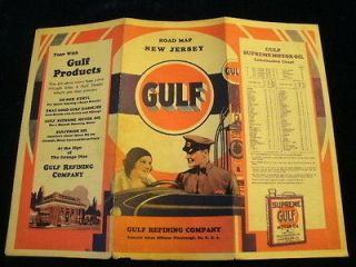 Vintage 1932 Gulf New Jersey NJ State Highway Road Map