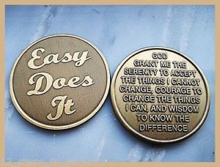EASY DOES IT / ALCOHOLICS NARCOTICS ANONYMOUS GOLDEN AA MEDALLION COIN