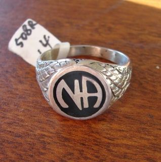 Narcotics Anonymous NA Initial on Black Ring Wing Band Sterling Silver