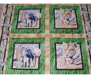 Zoo Animals Wildlife Pillow Panels Fabric Tiger Elephant Giraffe
