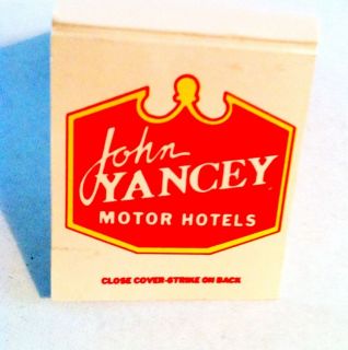Vintage Matchbook John Yancey Motor Hotels