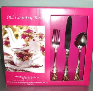Royal Albert Old Country Roses 65 Piece Stainless Service for 12 Gold