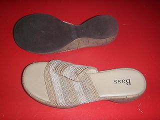 Bass Womens Size 8 B Beige Fabric Sandals Platforms Wedges Used Slip