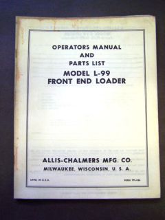 Allis Chalmers L99 Front End Loader Ops/Parts Manual
