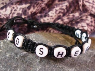 ED SHEERAN Black Hemp Bracelet Personalised Letter Beads Handmade