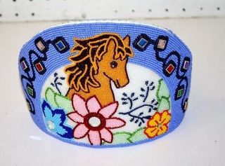 BEADED HORSE/PONY&FLOWER DESIGN NATIVE AMERICAN INDIAN PRINCESS CROWN