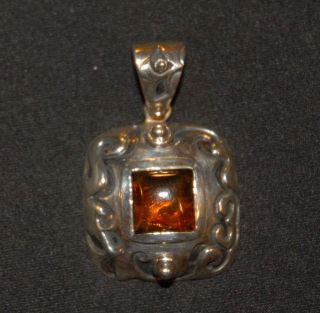 SILPADA Amber & Detailed Sterling Silver Pendant   RET   S0908