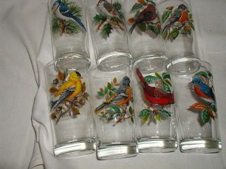 Vintage set of 8 West Virginia Song Bird Collection Artwork Glasses