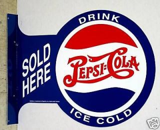 pepsi cola 2 sided flange or pub style metal sign