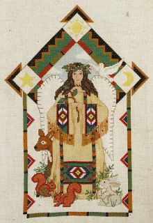 Natures Angel Native American Indian Woman Animals Counted Cross