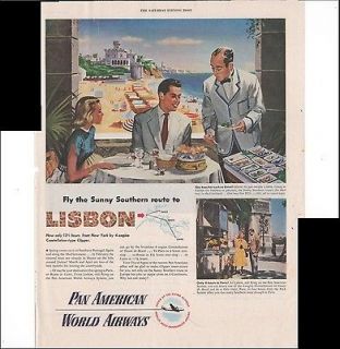 Pan American World Airlines To Lisbon Travel 1948 Vintage Antique