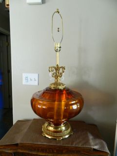 Mid Century EF EF Industries Brass & Amber Lamp With Crystal Prims