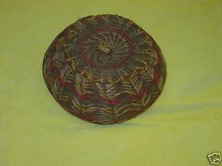 Native American Iroquois pine needle wood lidded basket