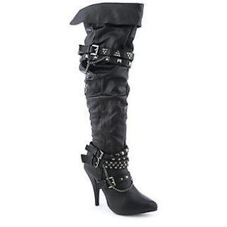 Anne Michelle Womens Cougar 4.5 heel pointy toe thigh high boot
