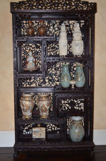 Antique Chinese Rosewood Intricately Carved Display Cabinet