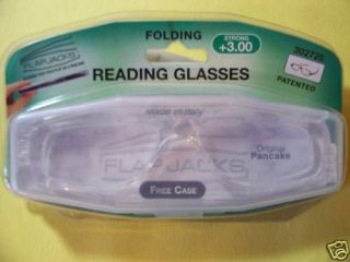 FLAPJACKS FOLDING READING GLASSES CLEAR FRAME +3.00 NEW
