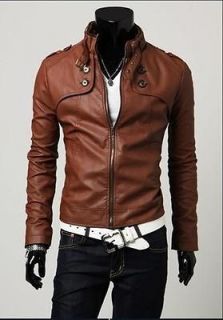 Designed Mens PU Leather Short Slim Fit Top Jacket Coat Outerwear