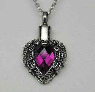 HEART CREMATION URN NECKLACE ANGEL WINGS CREMATION JEWELRY PET URN
