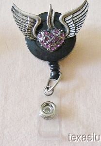 Angel Wings Heart ID Badge Tag Key Glass Holder Lanyard Retractable