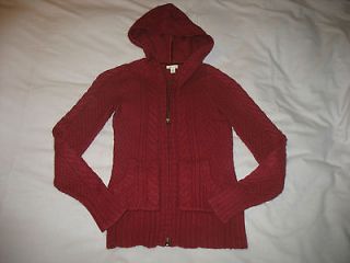 Sz S Small Maurices Burgundy Hoodie Zip Front Cardigan Sweater Angora