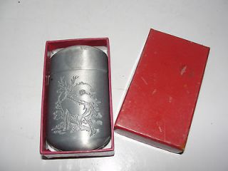 Portable Litter Device, smokers ashes, etches deer, boxed, old