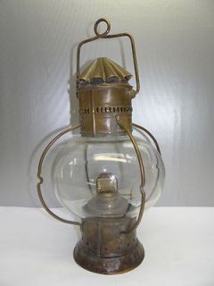 Antique Brass Copper Glass Globe Shade Kerosene Bridge Lantern Lamp