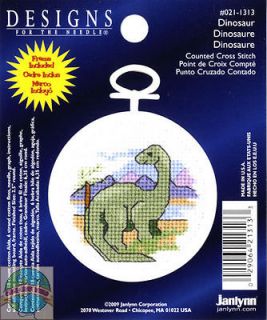 Cross Stitch Kit ~ Janlynn DFN Beginner Green Dinosaur w/Frame #021