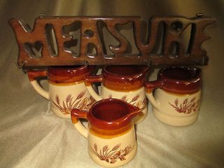 listed Very Nice Vintage Stoneware Measuring Cups w/Hanging Plaque