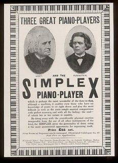 1903 Franz Liszt Anton Rubinstein photo Simplex player piano UK print