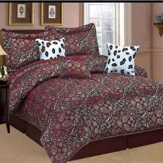 15PC Paisley Leopard Animal Comforter Set KING w/ Matching Curtain Set