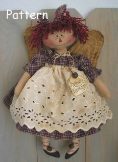 PATTERN Primitive Raggedy Ann Angel Doll Folk Art Fabric Cloth Sewing