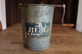 Antique The Jiffy Freeze Ice Cream Maker Machine Churn Metal Bucket