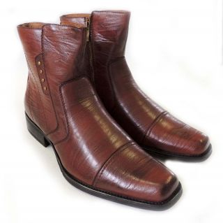 NEW MENS VINTAGE DRESS ANKLE BOOTS WESTERN COWBOY ZIPPERED LEATHER