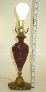 Vintage Neoclassical Pottery Table Lamp Deep Ox Blood Red Pigeon Blood