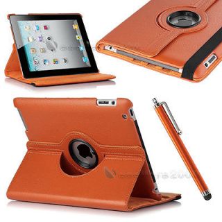 iPad 2 iPad 3 Smart Cover 360 Rotating PU Leather Stand Orange Case