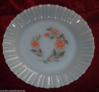 Vintage Termocrisa White Milk Glass Bread Plates Mexico Orange Flowers