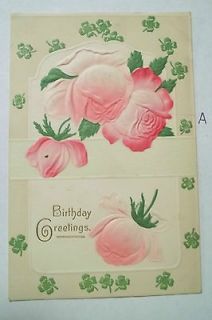 Postcard EMBOSSED Rose FOUR Leaf Clover ARCADIA OH Cancel Stamp Old
