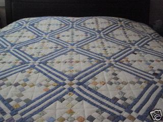 Blue Flying Geese New Patchwork Handmade Hand Stitched Quilt Bedding