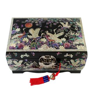Pearl Black Lacquer Wooden Decorative Lock Jewelry Treasure Chest Box