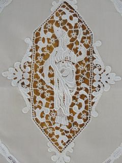 Antique Victorian Figural Lace Bobbin Curtain in Cream 52L x 25 1/2