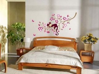 Newly listed A Monkey Pink Flower Blossom Tree Reusable Wall stickers