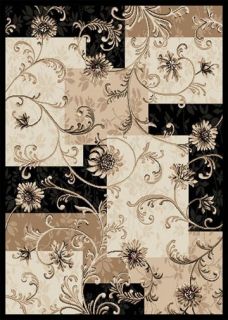 BLACK CREAM IVORY BEIGE FLORAL AREA RUG MODERN GEOMETRIC BOXES CASUAL