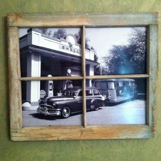 Vintage Window Tin Art Photo Camper Shell Gas Antique Picture Past