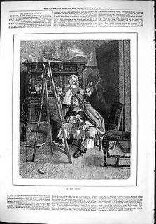 Antique Print of 1879 Art Critic Man Artist Young Boy Painting Easel