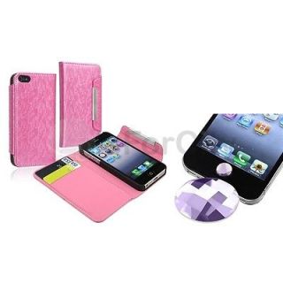 Diamond Sticker+Luxury Pink Wallet Leather Case For Apple iPhone 5 Gen