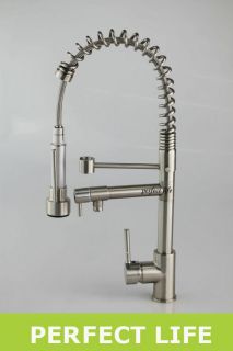 Nickel Brushed Double Water Spout Pull Out Kitchen Sink Mixer Tap