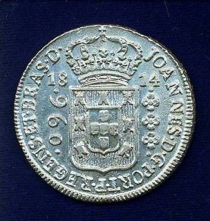BRAZIL EMPIRE 1814 B 960 REIS SILVER COIN AU+