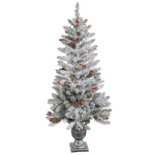FROSTED BERRY PINE CONE ~CLEAR LIGHTS 48 CHRISTMAS TREE POT ~PRELIT